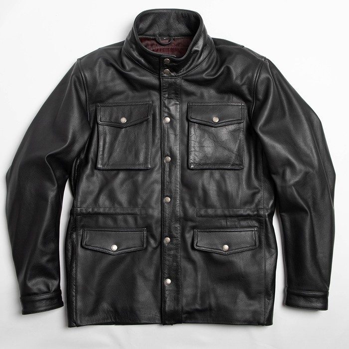 本革　レザージャケット　牛革　ブラック　中綿　地図柄　M　短丈 25WJ-2 ミドル丈レザージャケット ブラック｜レザージャケット｜の通販