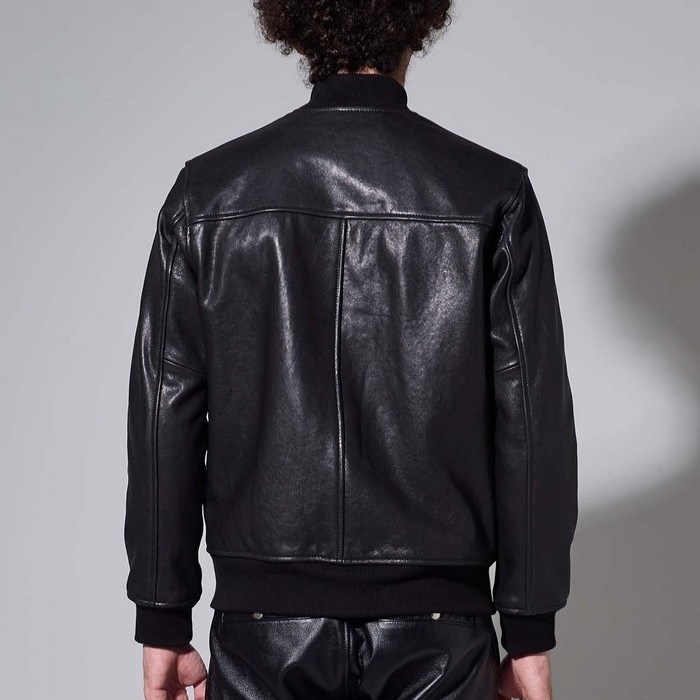 1663 L-STADIUM BLOUSON レザースタジアムジャケット ブラック｜レザー