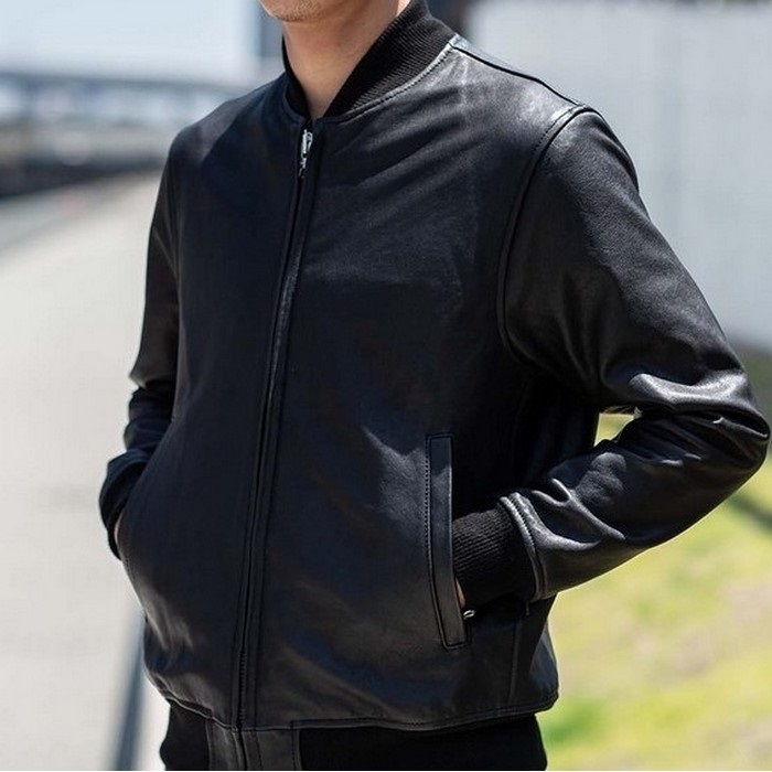 1663 L-STADIUM BLOUSON レザースタジアムジャケット ブラック｜レザー