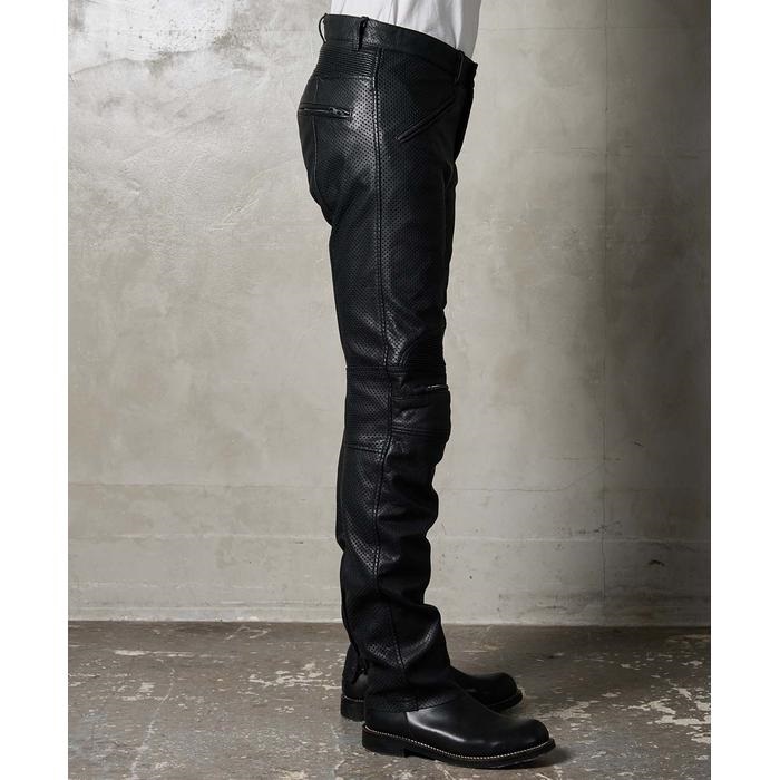 2283 BRAWLER PANTS-2 PL パンチングレザーパンツ ブラック｜レザー