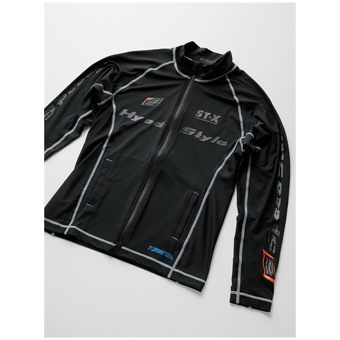 STU120C UNiON COOL iD RASH GUARD BLACK/LIGHT GREY STITCH｜冷