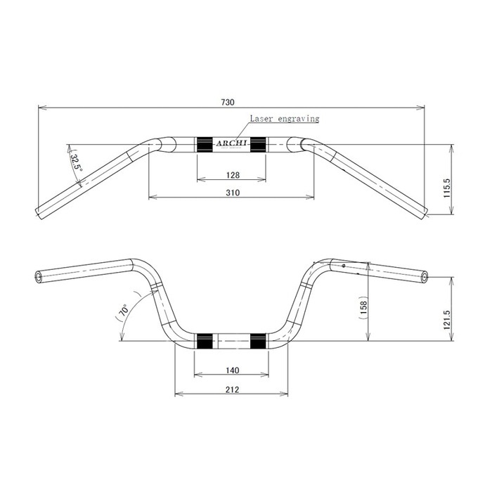 ARCHI-YB アルミハンドルバー +30mmクラッチワイヤー付き