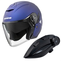 HK-172 FL コンポジット FRP ジェットヘルメット + KK-902 モーターサイクルインターカム 【Mat Metal Blue】