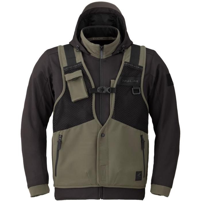 在庫限り】 RSJ347 オーバーラップ メッシュパーカ BLACK/KHAKI