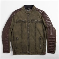 25SJ-2 テキスタイル&レザージャケット カーキ-ブラウン