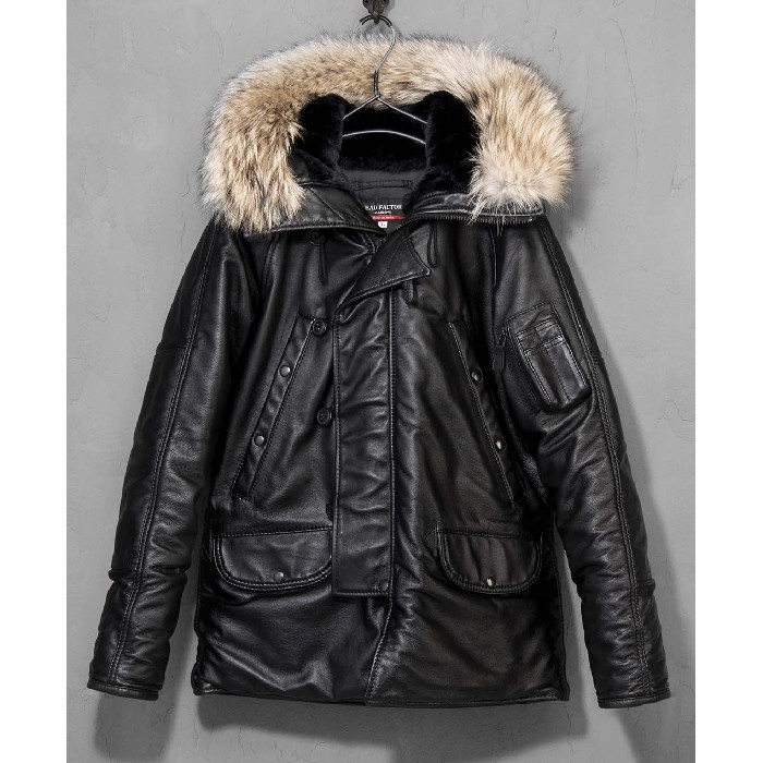 1054 HF N-3B LEATHER ウインタージャケット ブラック/ホワイト