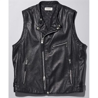 レザー ノースリーブ ベスト ジャケット XL ライダース ブラック 0525 LEATHER RIDERS VEST レザーライダースベスト ブラック｜レザー