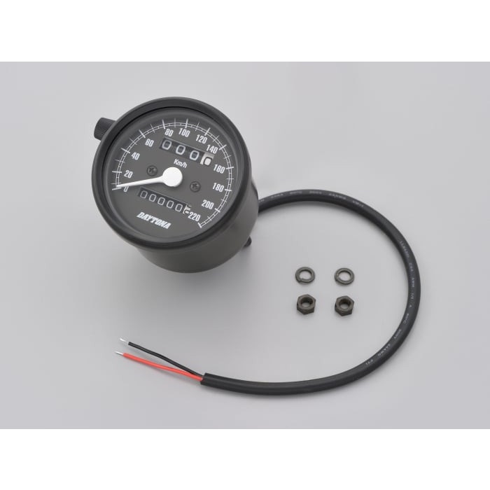 機械式スピードメーター Φ60 ホワイトLED照明 220km / h ブラックボディ(ブラックパネル)
