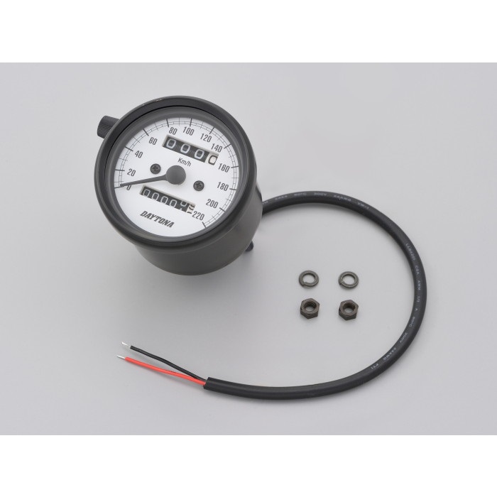 機械式スピードメーター Φ60 ホワイトLED照明 220km / h ブラックボディ(ホワイトパネル)