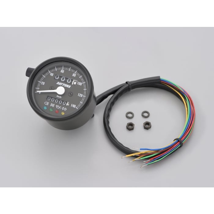 機械式スピードメーター (インジケーター付き) Φ60 ホワイトLED照明 140km / h ブラックボディ(ブラックパネル)