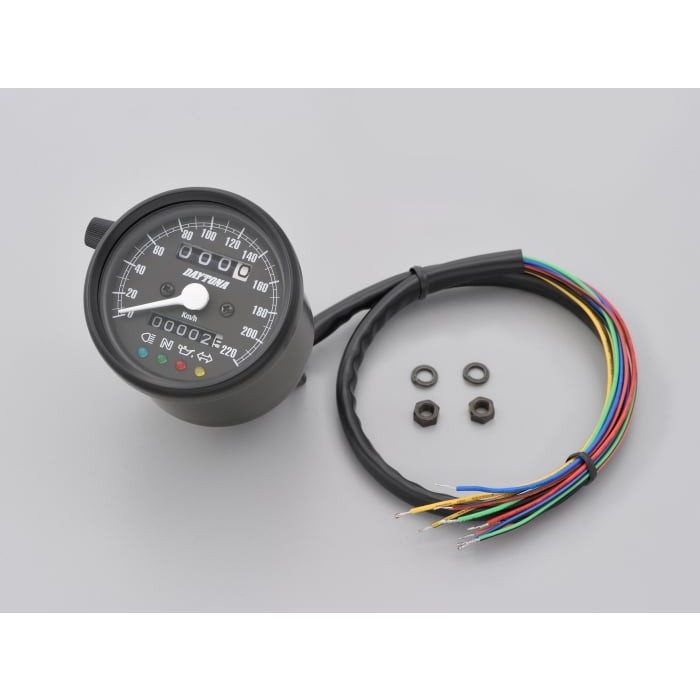 機械式スピードメーター (インジケーター付き) Φ60 ホワイトLED照明 220km / h ブラックパネル(ブラックボディ)