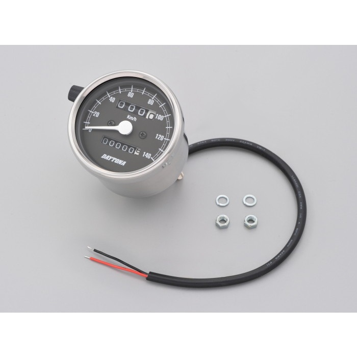 機械式スピードメーター Φ60 ホワイトLED照明 140km / h ステンレスボディ(ブラックパネル)