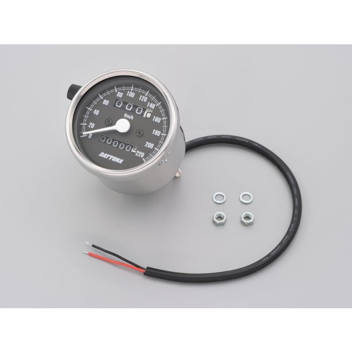 機械式スピードメーター Φ60 ホワイトLED照明 220km / h ステンレスボディ(ブラックパネル)