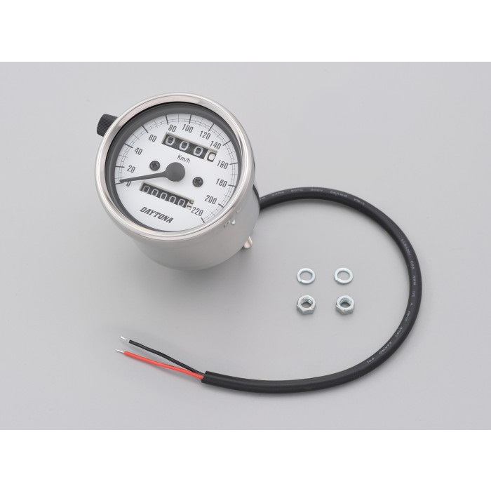 機械式スピードメーター Φ60 ホワイトLED照明 220km / h ステンレスボディ(ホワイトパネル)