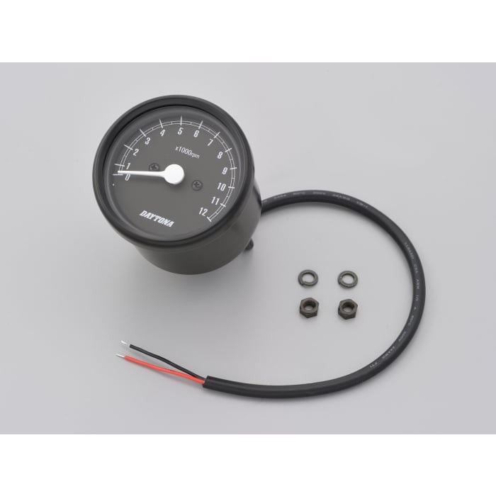 機械式タコメーター Φ60 ホワイトLED照明 12000rpm ブラックボディ(ブラックパネル)