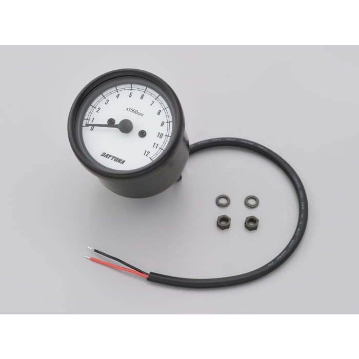 機械式タコメーター Φ60 ホワイトLED照明 12000rpm ブラックボディ(ホワイトパネル)