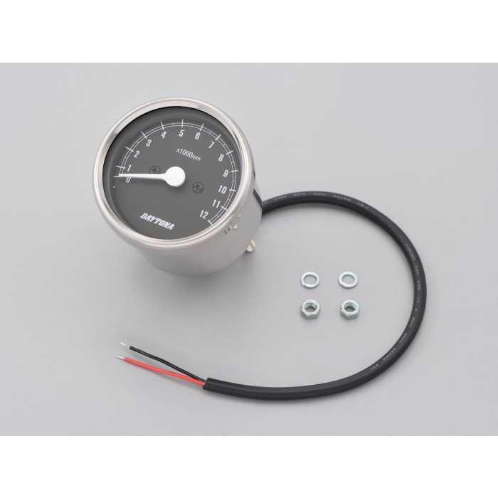 機械式タコメーター Φ60 ホワイトLED照明 12000rpm ステンレスボディ(ブラックパネル)