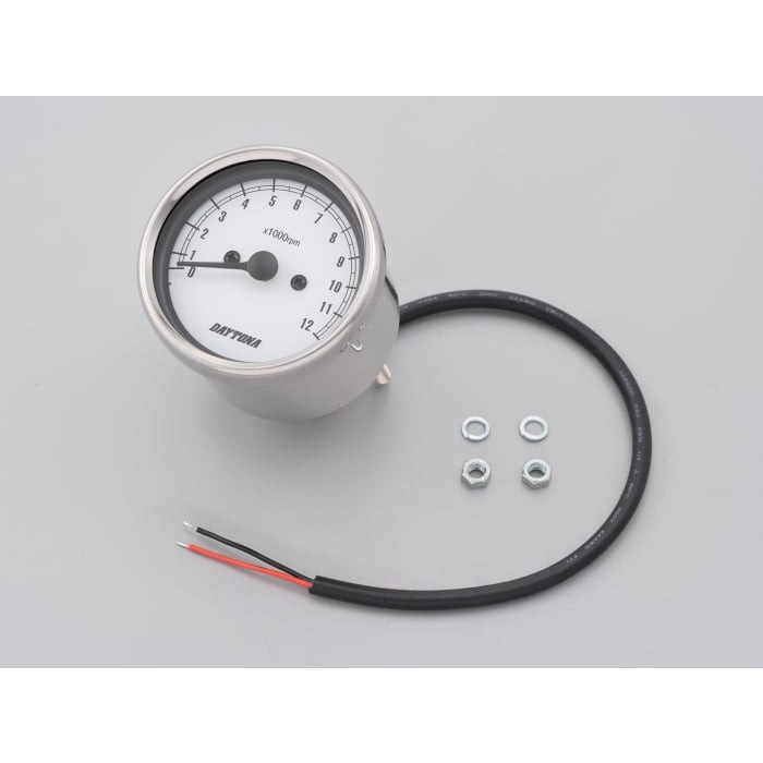 機械式タコメーター Φ60 ホワイトLED照明 12000rpm ステンレスボディ(ホワイトパネル)