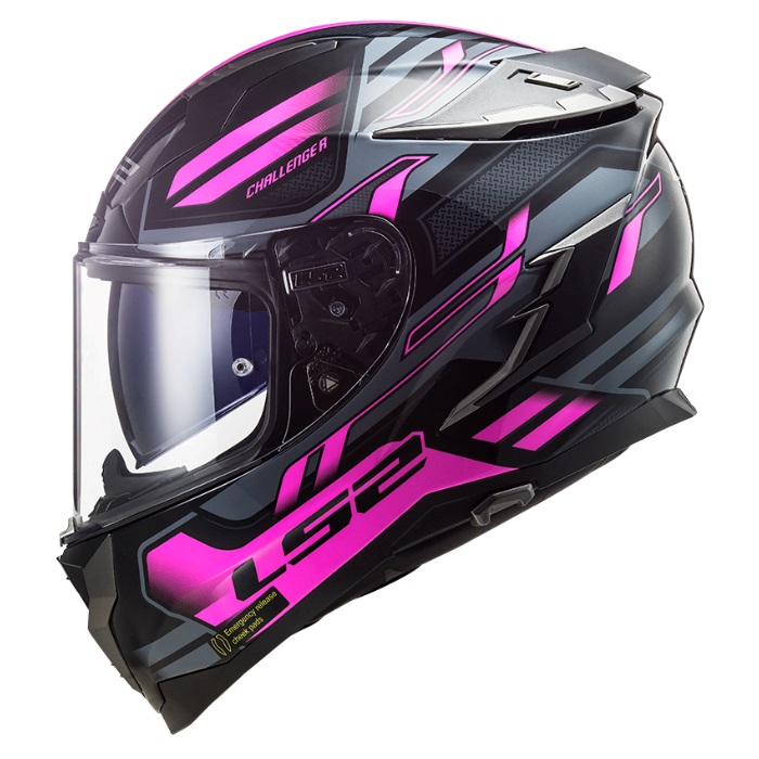 LS2 CHALLENGER F フルフェイスヘルメット セット インカム 新品 LS2 CHALLENGER F SPIN BLACK TITANIUM PINK｜フルフェイスヘルメット