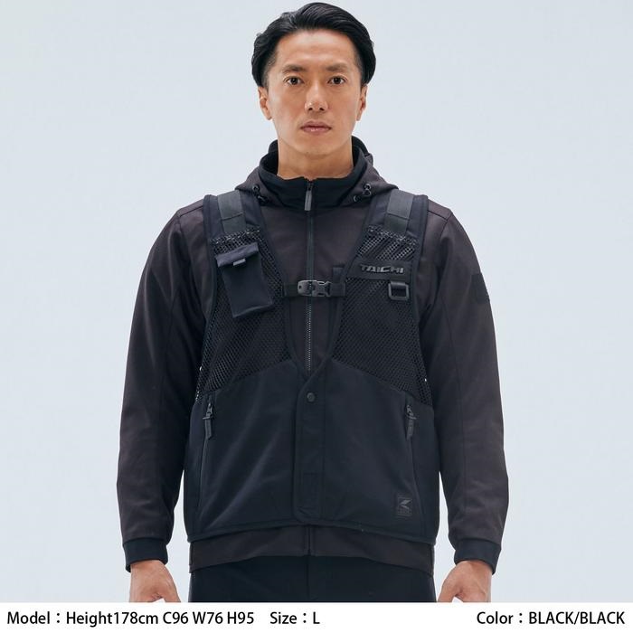 在庫限り】 RSJ347 オーバーラップ メッシュパーカ BLACK/BLACK