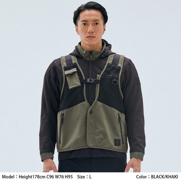 在庫限り】 RSJ347 オーバーラップ メッシュパーカ BLACK/KHAKI
