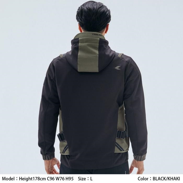 在庫限り】 RSJ347 オーバーラップ メッシュパーカ BLACK/KHAKI