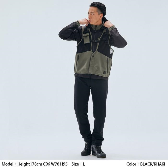 在庫限り】 RSJ347 オーバーラップ メッシュパーカ BLACK/KHAKI
