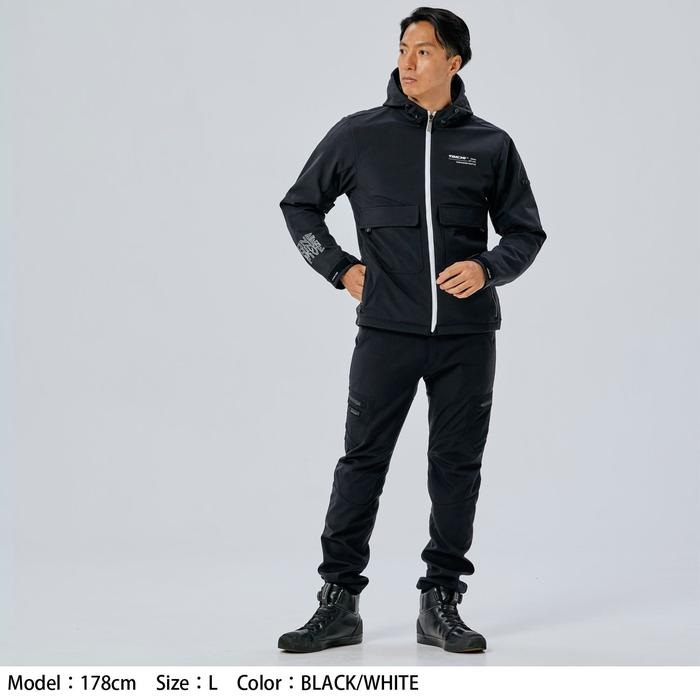 RSJ732 ソフトシェル フーディ BLACK/WHITE｜ウィンタージャケット｜の