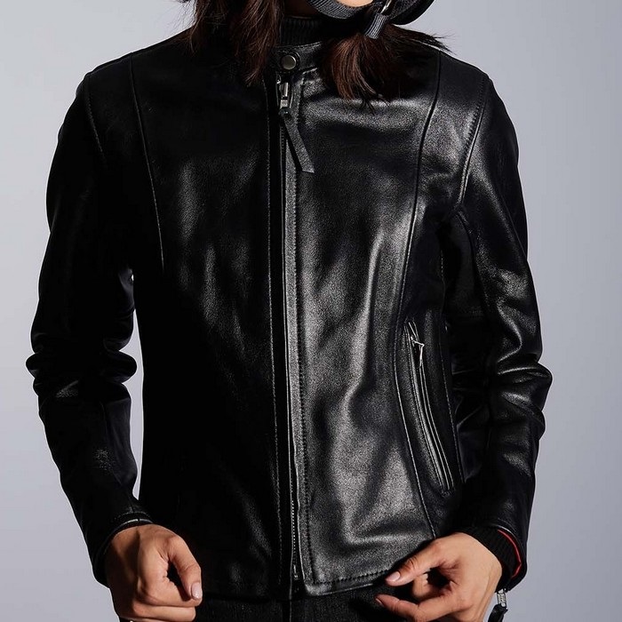 Collective 本革 シングルライダースジャケット 黒 M Wジップ