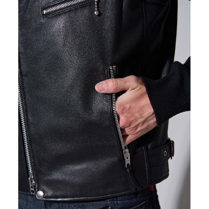 0525 LEATHER RIDERS VEST レザーライダースベスト ブラック｜レザー