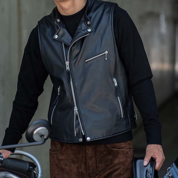 0525 LEATHER RIDERS VEST レザーライダースベスト ブラック｜レザー