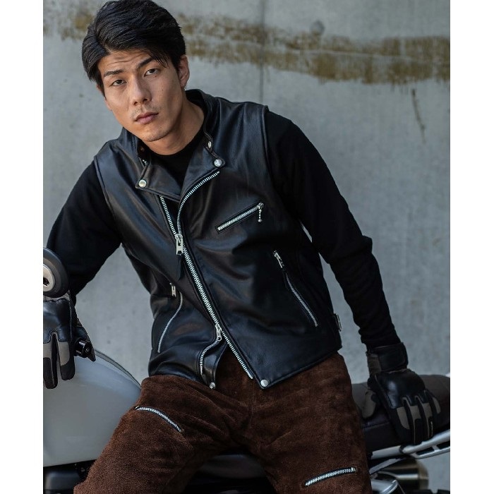 0525 LEATHER RIDERS VEST レザーライダースベスト ブラック｜レザー