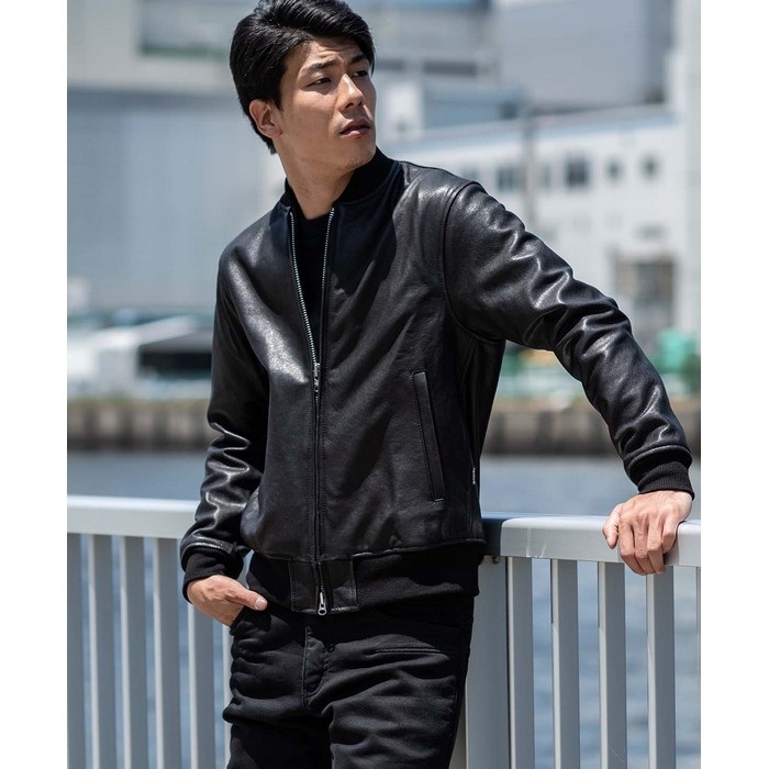 1663 L-STADIUM BLOUSON レザースタジアムジャケット ブラック｜レザー