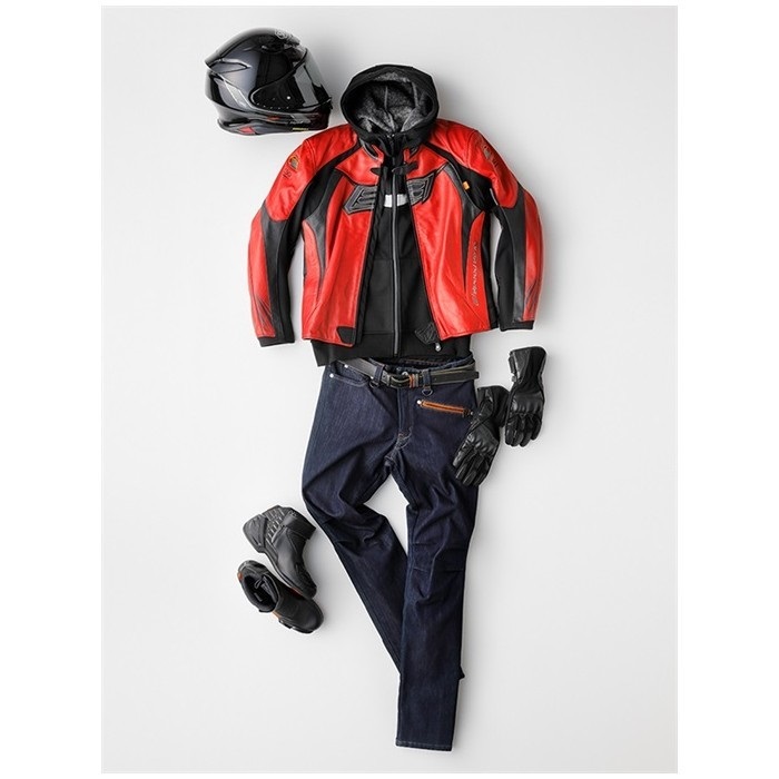HSL516DN ST-X LEATHER〔MINERVA D3O〕 RED/BLACK(CREST)｜レザー