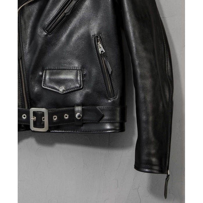 SLP AW14 バイカラー　カーフレザー　ライダースジャケット　42 0702 HF/AW-1VS レザーダブルライダースジャケット ブラック｜レザー