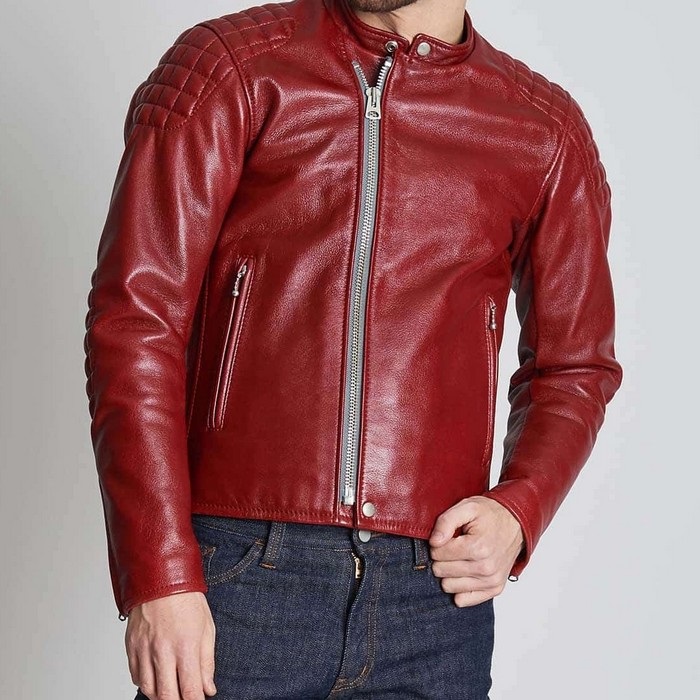 0818 SPEED TWIN MODEL-0 レザーダブルライダースジャケット レッド