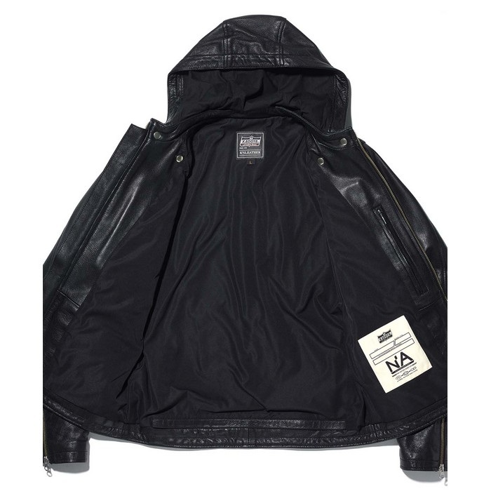 1190 EURO CAPP フーデッドレザーライダースジャケット ブラック