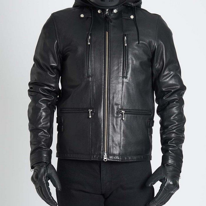 1190 EURO CAPP フーデッドレザーライダースジャケット ブラック