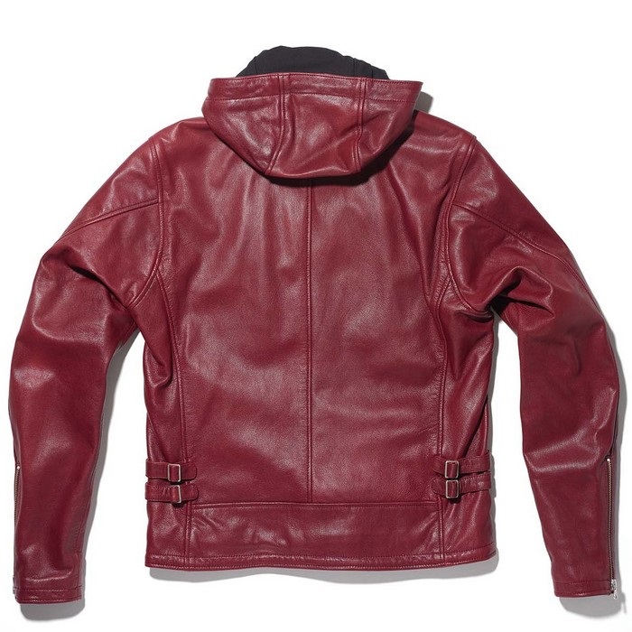 1190 EURO CAPP フーデッドレザーライダースジャケット ワイン｜レザー