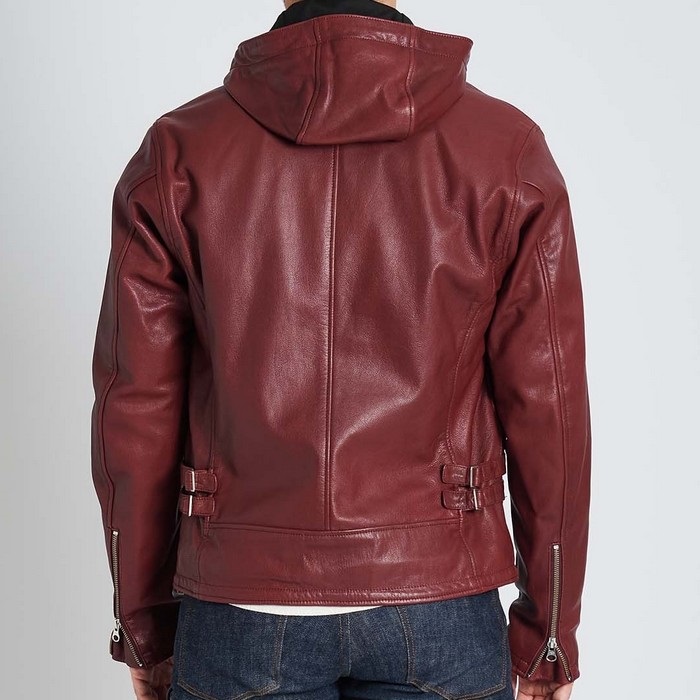 1190 EURO CAPP フーデッドレザーライダースジャケット ワイン｜レザー