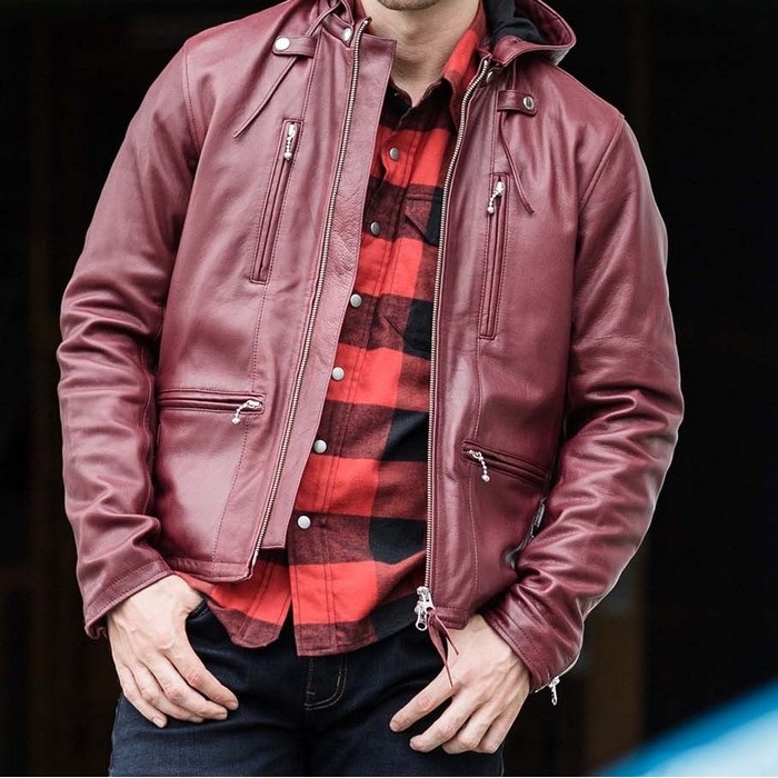 1190 EURO CAPP フーデッドレザーライダースジャケット ワイン｜レザー