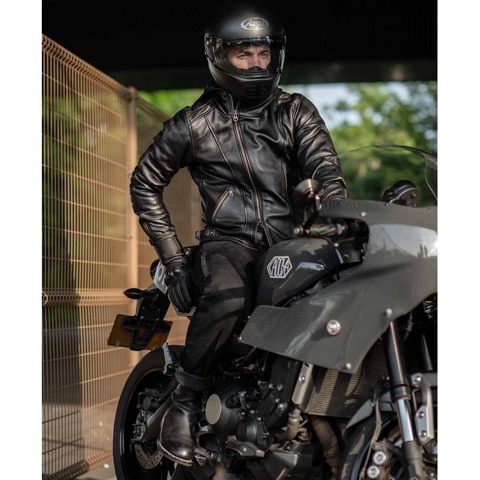 1184 MR-LOADED フーデッドレザーライダースジャケット ブラック