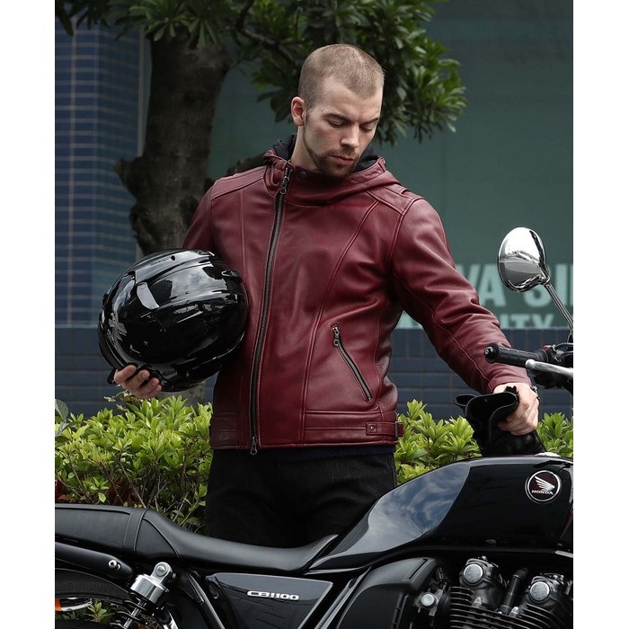 1184 MR-LOADED フーデッドレザーライダースジャケット ワイン｜レザー
