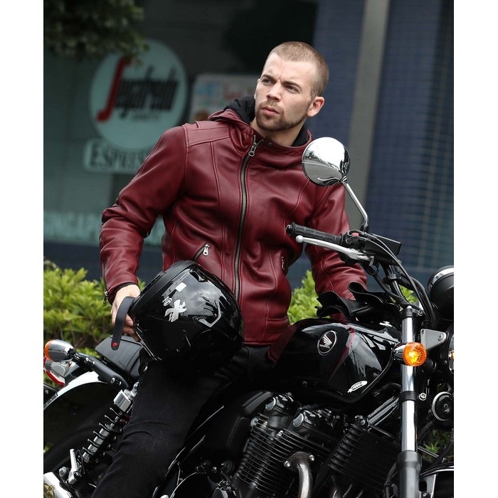 1184 MR-LOADED フーデッドレザーライダースジャケット ワイン｜レザー