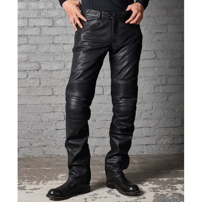 2283 BRAWLER PANTS-2 PL パンチングレザーパンツ ブラック｜レザー