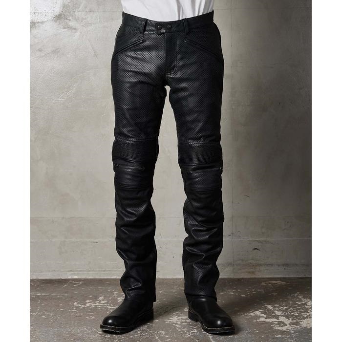 2283 BRAWLER PANTS-2 PL パンチングレザーパンツ ブラック｜レザー