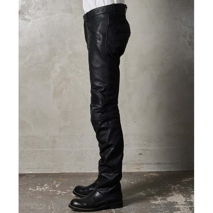 2283 BRAWLER PANTS-2 PL パンチングレザーパンツ ブラック｜レザー