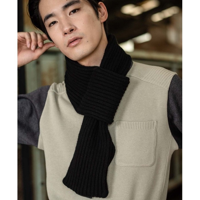 ウール100% 黒 ネックウォーマー CLEL（クレイル） マフラー 「CLEL」Double-Zip Wool Neck Warmer