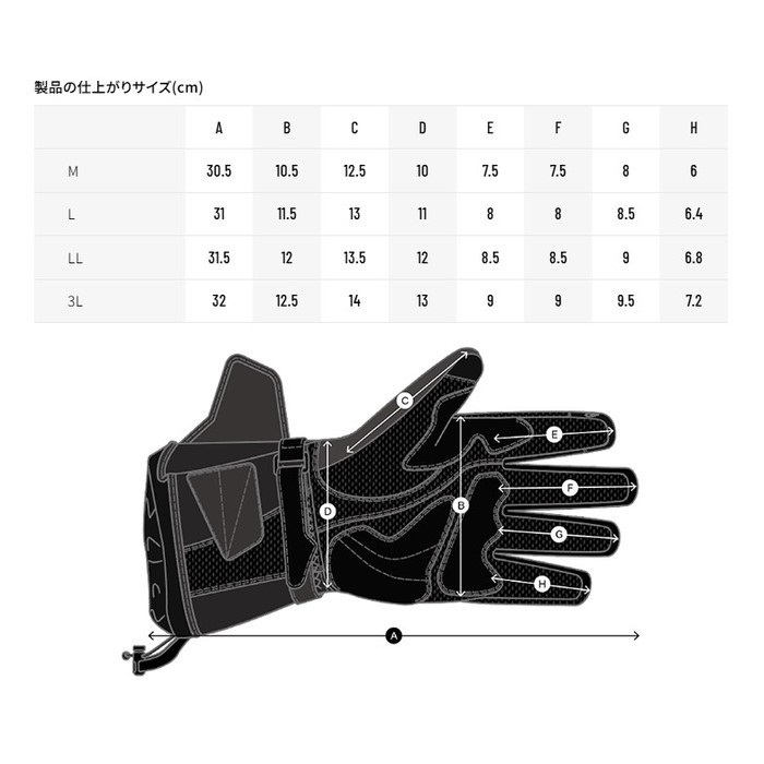 HHG501 ST-X HEATING RIDE GLOVES ブラック/ホワイト｜電熱グローブ