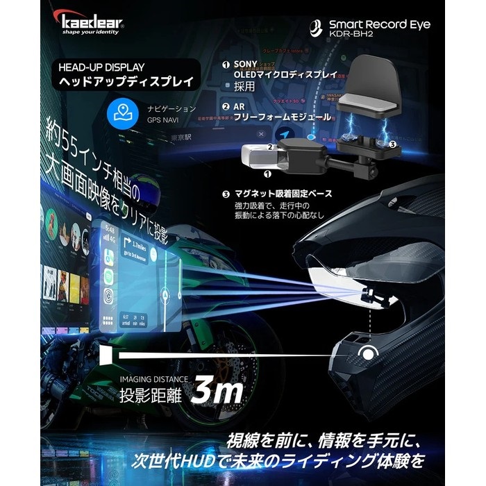 バイク用ヘッドアップディスプレイ スマートレコードアイ KDR-BH2